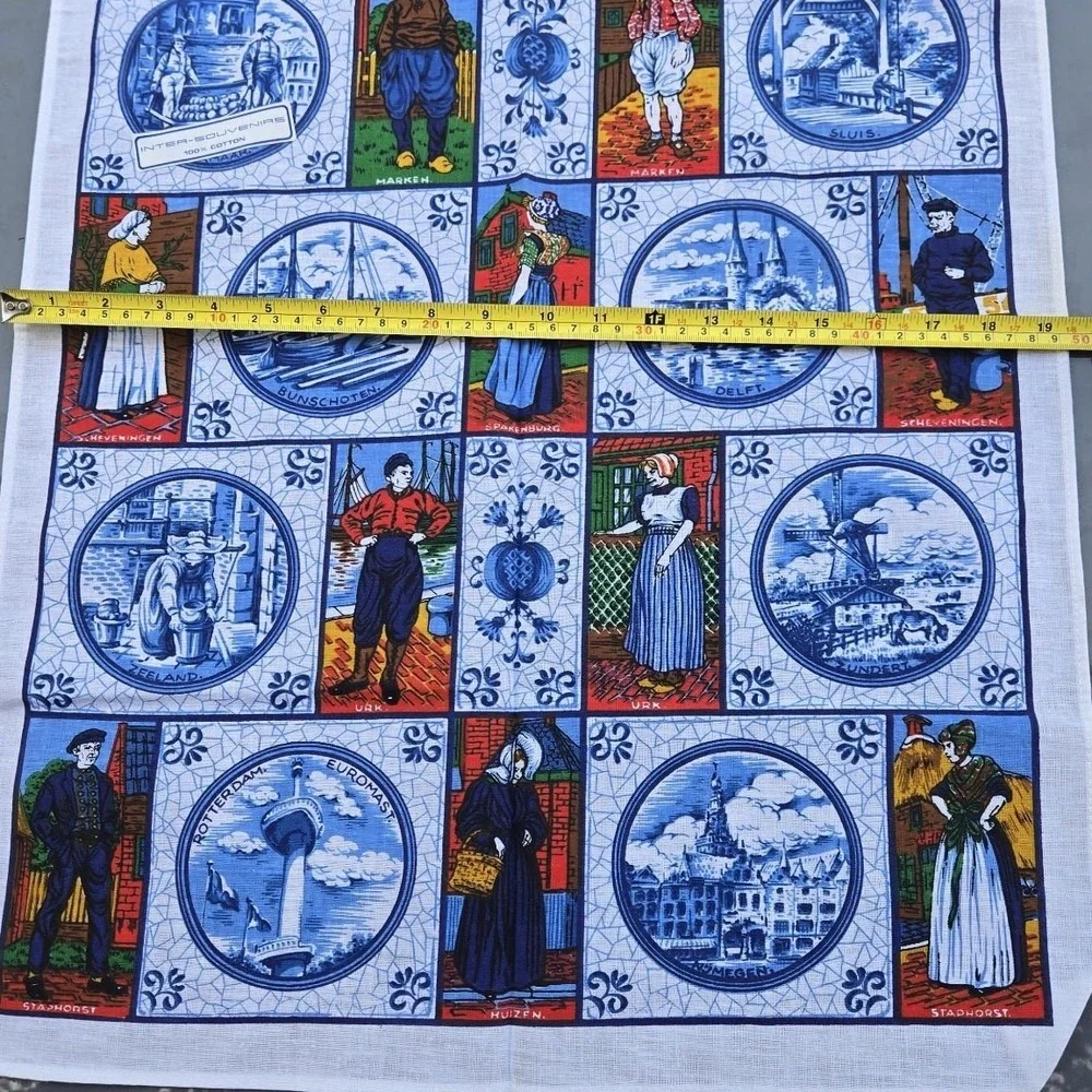 VTG Holland Souvenir Tea Towel Dutch Scene Amsterdam Delft Netherlands Travel‎